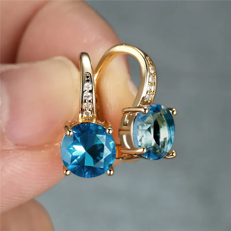 Dainty Gold Color Classic Round Zircon Clip Earrings Mystic Rainbow Crystal Stone Wedding Jewelry For Women