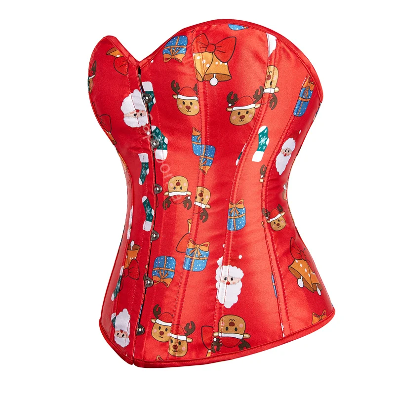 Women's Christmas Santa Corset Bustier Costume Sexy Lingerie Top White Feathers Corselet Overbust Plus Size Sexy Red Burlesque