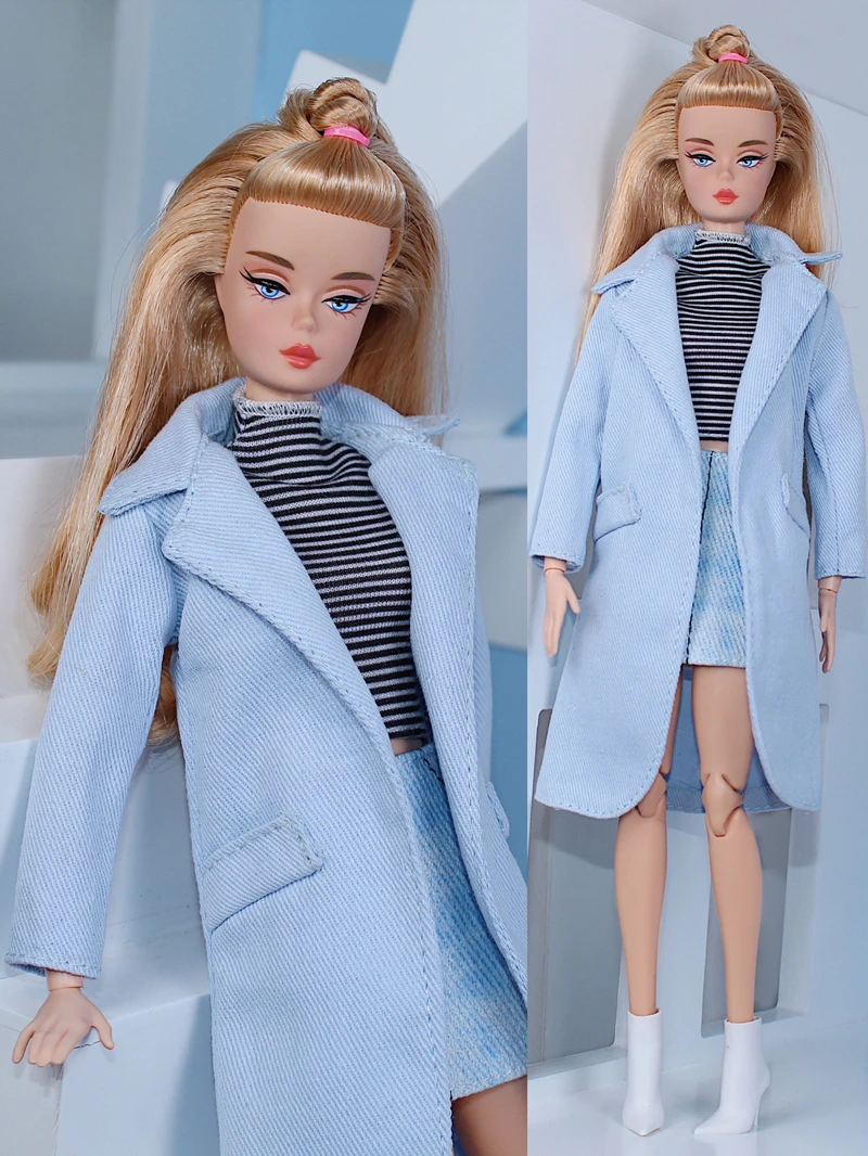 Barbie blue coat doll, Barbie elegant coat Barbie vintage coat Barbie jacket Barbie denim coat Barbie clothes 3 set clothes for doll