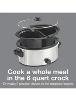 Double Dish Slow Cooker with 6qt Crock and Dual 2.5qt Nonstick, Dishwasher Safe Pot, Slow Cooker 2