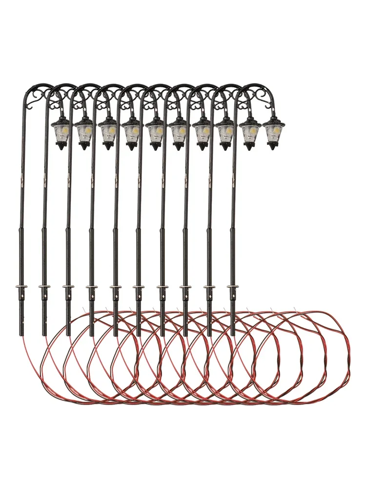 10Pcs H0 Gauge 1:87 LED Park Lanterns Light Lamps 63mm Model Making Bonsai Building Complete Painted Light Garden Decoration 3V 2