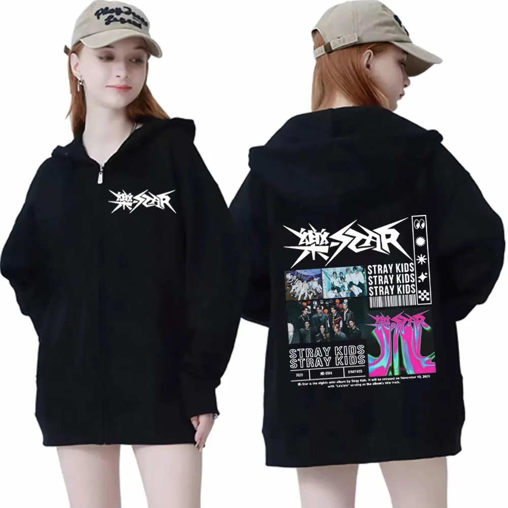 

Stray Kids 2023 Music Album Print Zipper Hoodie Men's Women Hip Hop Vintage Zip Up Sweatshirts High Street Fashion Trend Hoodies