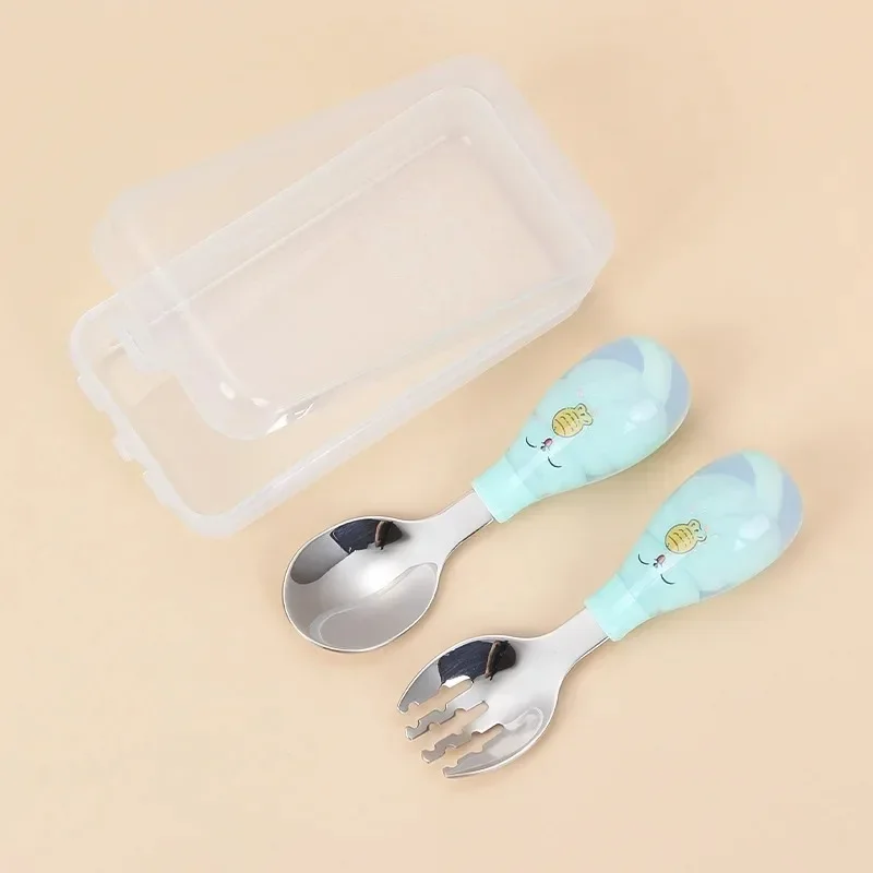 

Children's Tableware Stainless Steel Spoon Training Independent Eating Complementary Food Feeding Fork Spoon Mother and Child