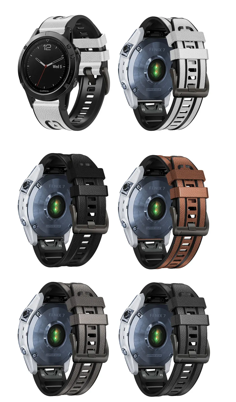 22mm 26mm Silicone Leather Stra Quickfit For Garmin Fenix 7 7x 6 6x 5