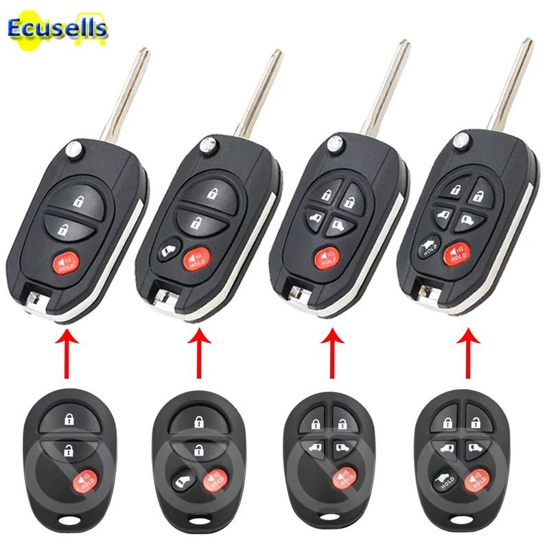 Ecusells Modified Flip 3/4/5/6B Remote Control Key Fob Shell Case Fob for TOYOTA Sequoia Highlander Sienna Tacoma GQ43VT20T
