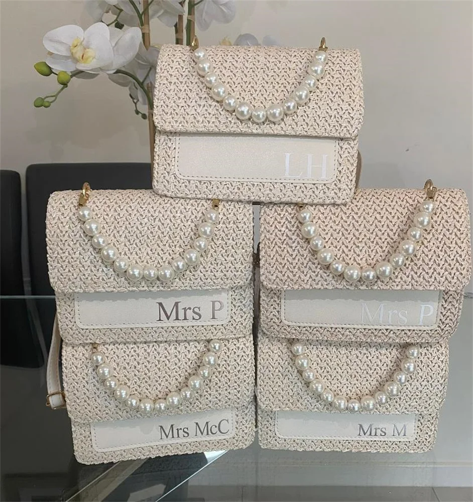 

Personalised bridal Pearl handbag, woven bag, bridal shower gift, honeymoon gift, gifts for bride,bride to be hen party, Pearl c