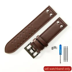 Hamilton Jazz Khaki Aviation Field Men's Leather Watch Strap, Anti - Allergy Double Hole Breathable Design, 20mm/22mm - 22mm (Coffee coffee - Black-)