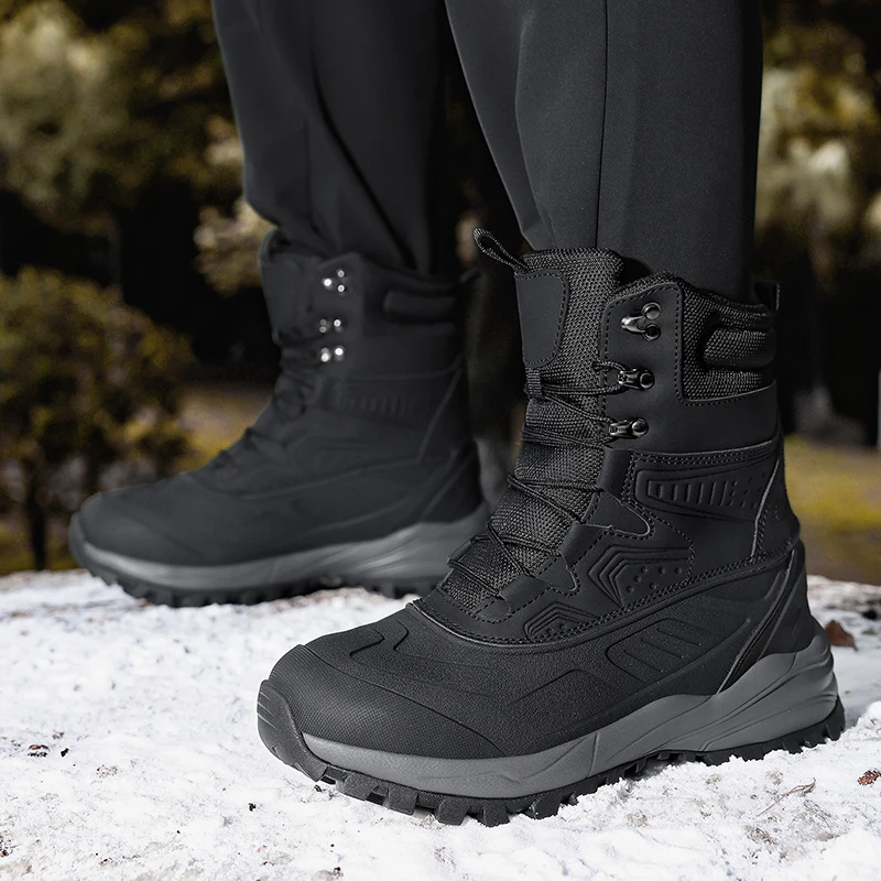 Men's Winter High-Top Snow Boots with Fleece Lining Thickened Waterproof Non-Slip Warm and Cold-Resistant Cotton Work Shoes - 6