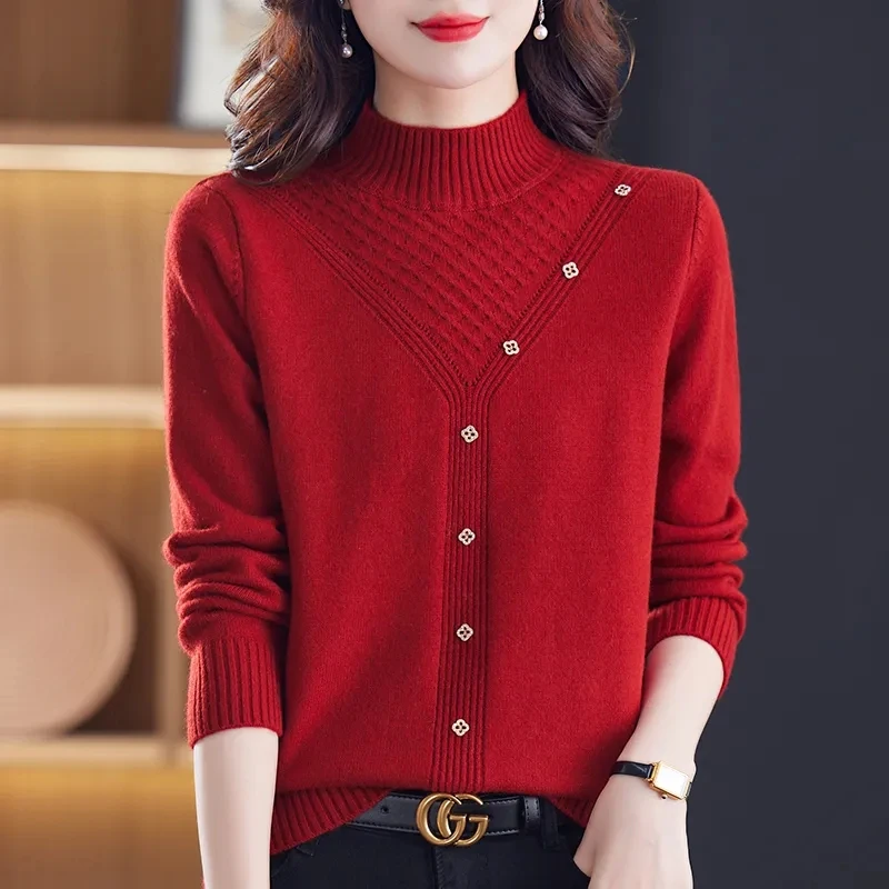 

Новинка Осень-зима вязаный пуловер с воротником средней длины свитера женские корейские повседневные универсальные рубашки с низом свитера женский джемпер