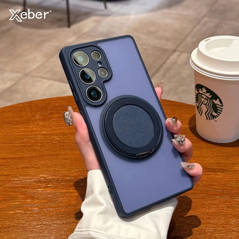 Matte Magnetic Shockproof Phone Case with 360° Rotating Ring