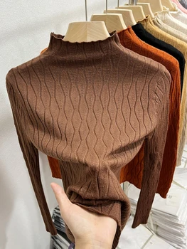 2025 محبوك سترة الياقة المدورة النساء البلوزات الخريف الشتاء الدافئة البلوز سليم القمم لينة سحب الإناث البلوز 4