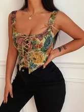 

WeiYao Vintage Floral Crop Corset Y2K Bandage Backless Hollow Out Slim Sexy Elegant Streetwear Club Fashion Tank Clothes 2022