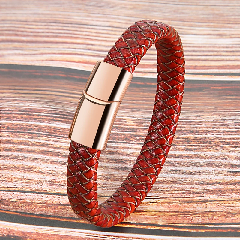 

Vintage Punk Stainless Steel Magnetic Clasps Bracelets for Men Women Braided Genuine Leather Bracelets Fashion Jewelry