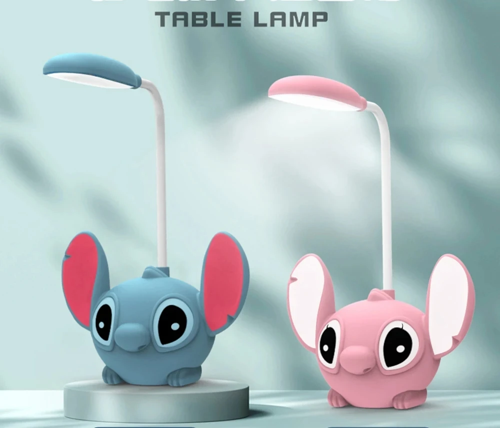 LED Lilo & 스티치 책상 램프 연필 샤프너 포함, 접이식 조명, 귀여운 책상 야간 조명, USB 충전 조명, 어린이 생일 선물
