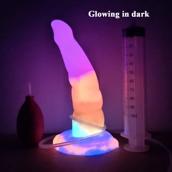 FAAK New Squirting Monster Dildo Glowing In Dark Fantasy Butt Plug Silicone Flexible Sex Toy For Women Men Prostate Stimulator 3
