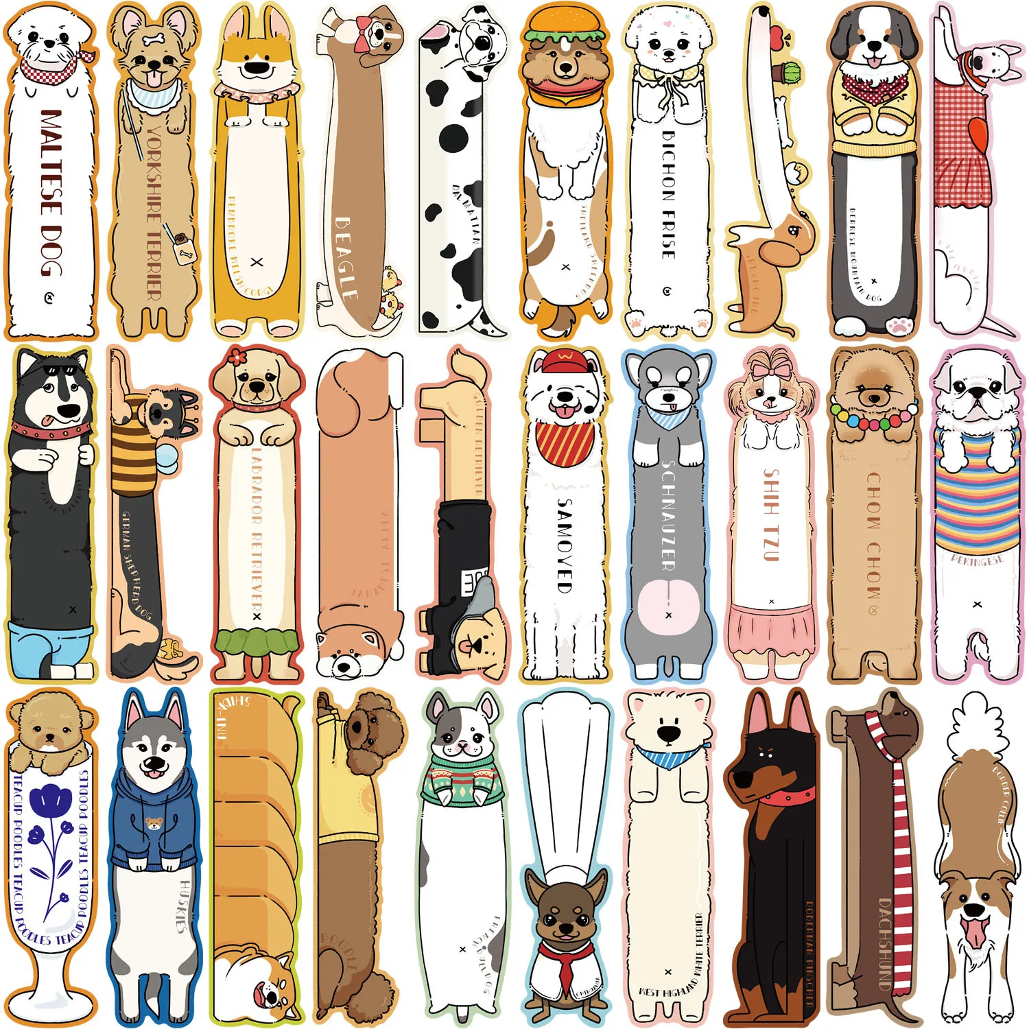 30pcs Cute Puppy Series Bookmarks Reading Book Accessories Book Mark Page Holder Cards Students Stationery Gifts