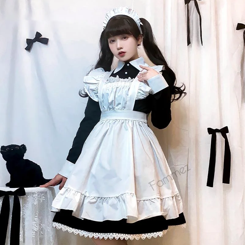 

British Aristocratic Long Sleeved Maid Costume Cosplay Uniform Lovely Kawaii Lolita Maid Medieval Lolita Harajuku Gothic Dress