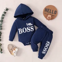 2PCS Fashion Baby Boy Autumn Clothing Set Hooded Long Sleeved Jumpsuit+Pants Sports Style Outfit for Infant 0-24 Months Blue&Red