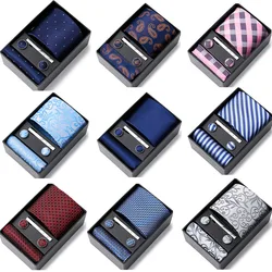Tie Men's Business Professional Dress Suit Blue Striped Gift Box Polyester Silk 7.5cm Business Gift New