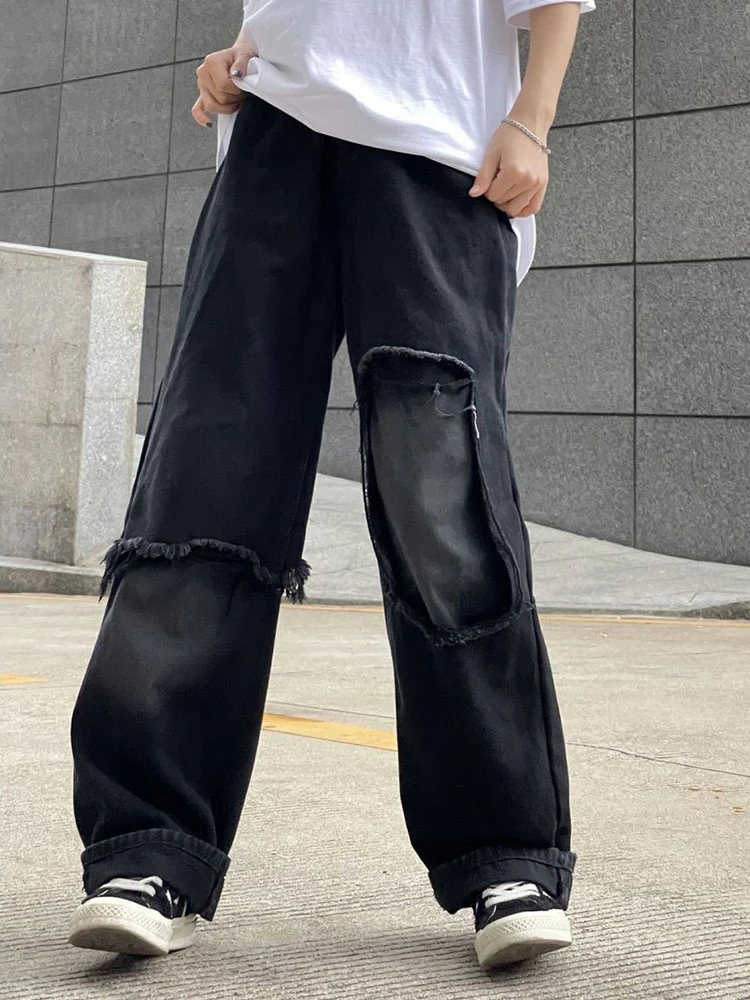 straight jeans High Waisted Jean Women Loose Vintage Ripped Denim Trousers Men High Street Baggy Hip Hop Unisex Patchwork Couple Pant Trend2022 jeans pant