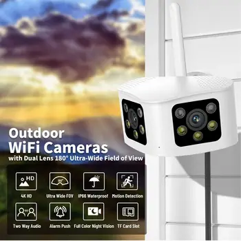 8MP 4K WIFI Dual Lens Panoramic Fixed Camera 180° Wide Viewing Angle Outdoor AI Human Detection Security Camera Video intercom 1