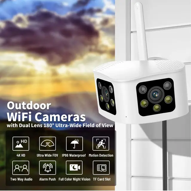 8MP 4K WIFI Dual Lens Panoramic Fixed Camera 180° Wide Viewing Angle Outdoor AI Human Detection Security Camera Video intercom 1