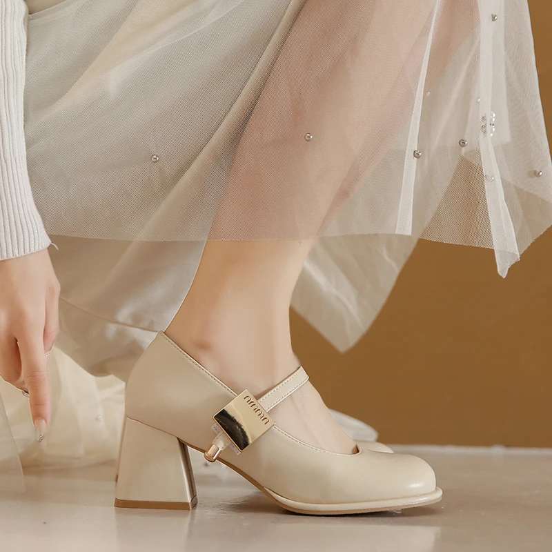 NEW Women Mary Janes Shoes Summer Lolita High Heels Shose New Designer Brand Dress Shallow Shoes Chunky Femme Pumps Plus Size 45