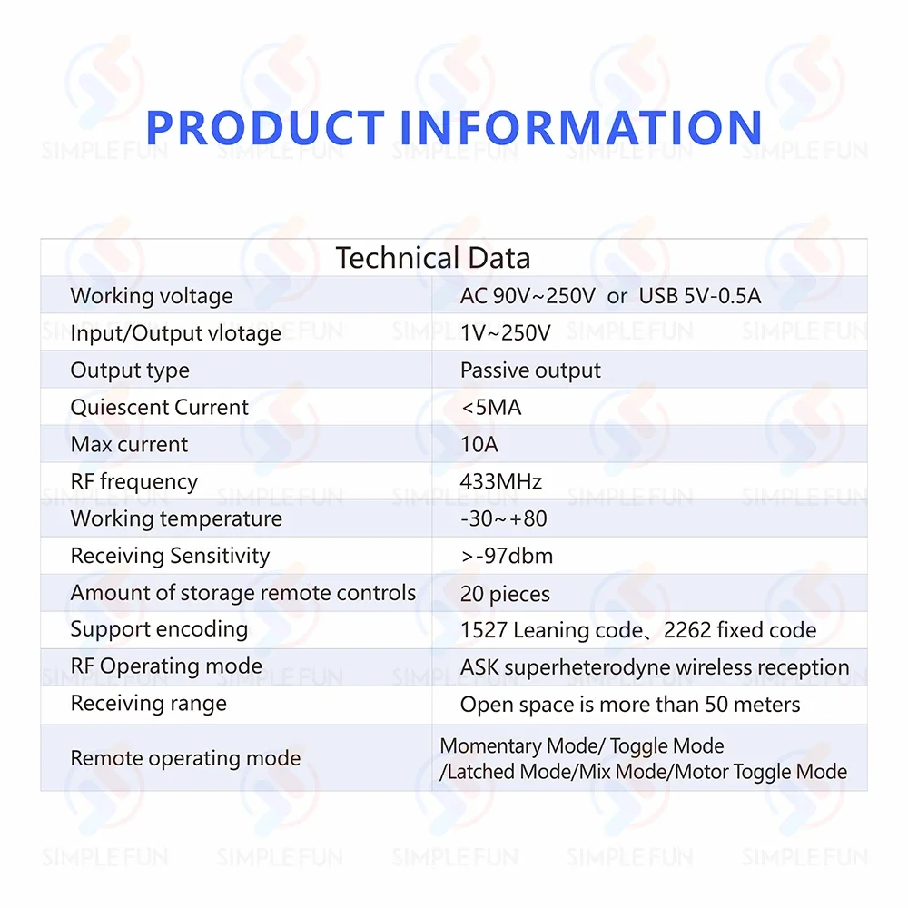 Description Picture 3 of item433MHz Wireless Remote Control Light Switch 2 CH,AC 110V 220V RF Relay,500m Control Distance,for Lamp/Motor/Garage Door Opener