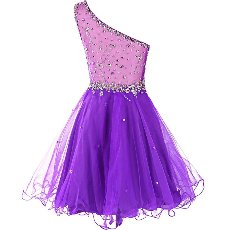 Short Tulle A Line Strapless Crystals Beading Knee Length Bridesmaid Dresses Wedding Party Prom Homecoming Birthday Cocktail