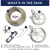 Clothesline Outdoor Heavy Duty Kit - 150 Feet Galvanized Wire Gold PVC Coating, 6.5" Clothesline Pulley 2pcs 2