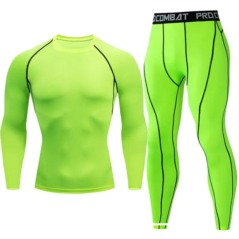 

2 Pcs Set Men Compression Tshirt+Pants Sport Suits Running Sets Quick Dry Sportswear Training Gym Fitness Tracksuits S-4Xl