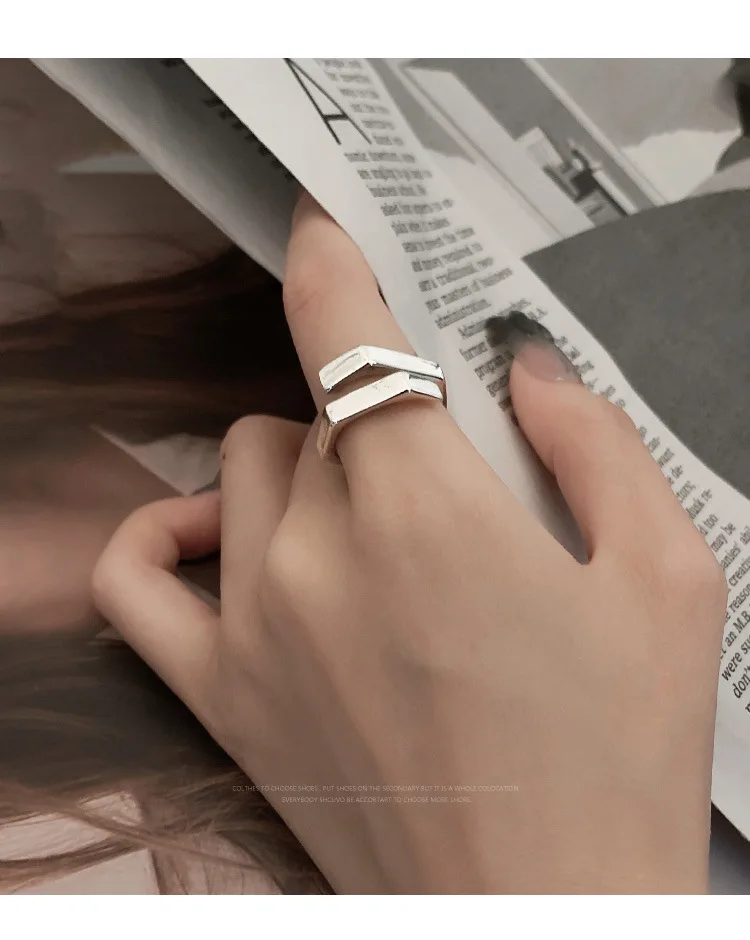 Einfache, geometrische, verstellbare Ringe aus 925er-Sterlingsilber für Damen, stapelbar, Designer-Schmuckzubehör, verhindert Allergien – Detail 4