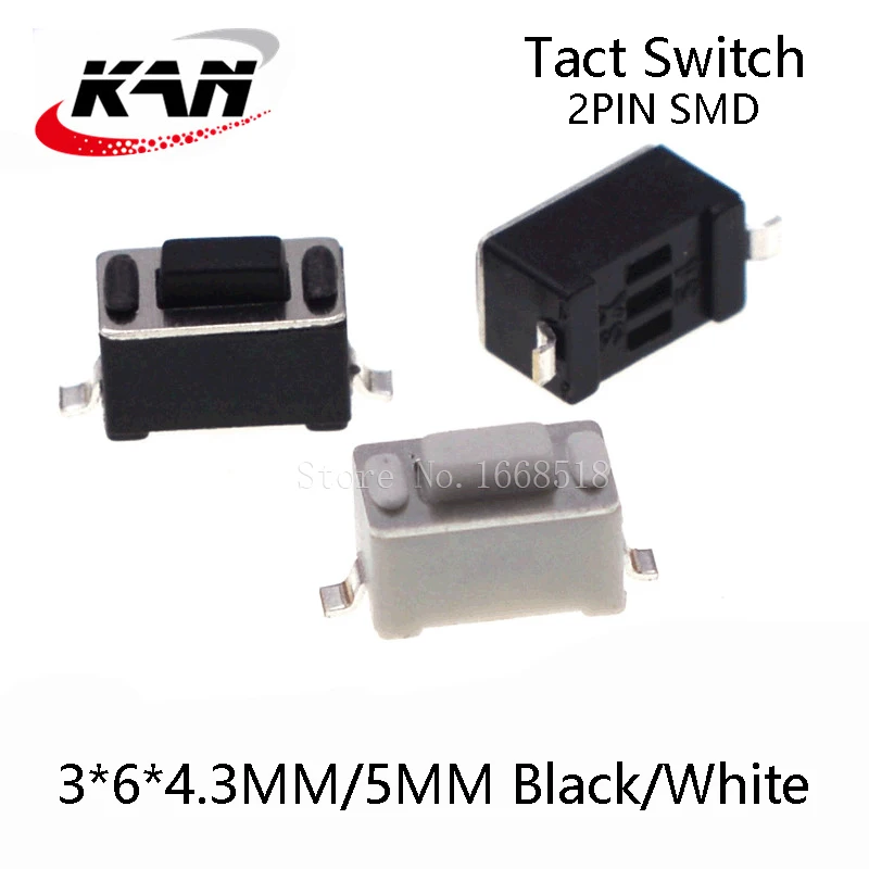 Spedizione Gratuita 1000 Pz/Lotto 3X6X4.3Mm 3 X6X5Mm Microinterruttore Pulsante Bianco Interruttore Tattile Tattile 3*6*4.3Mm 3*6*5Mm Smd 2Pin