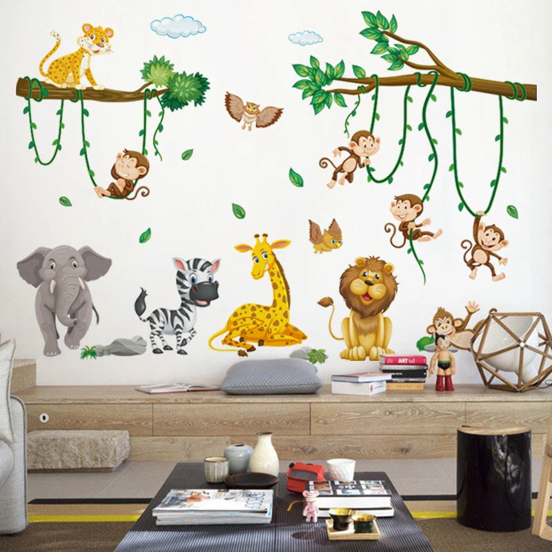 🥇 Vinile decorativo e adesivi per bambini animali nella giungla 🥇