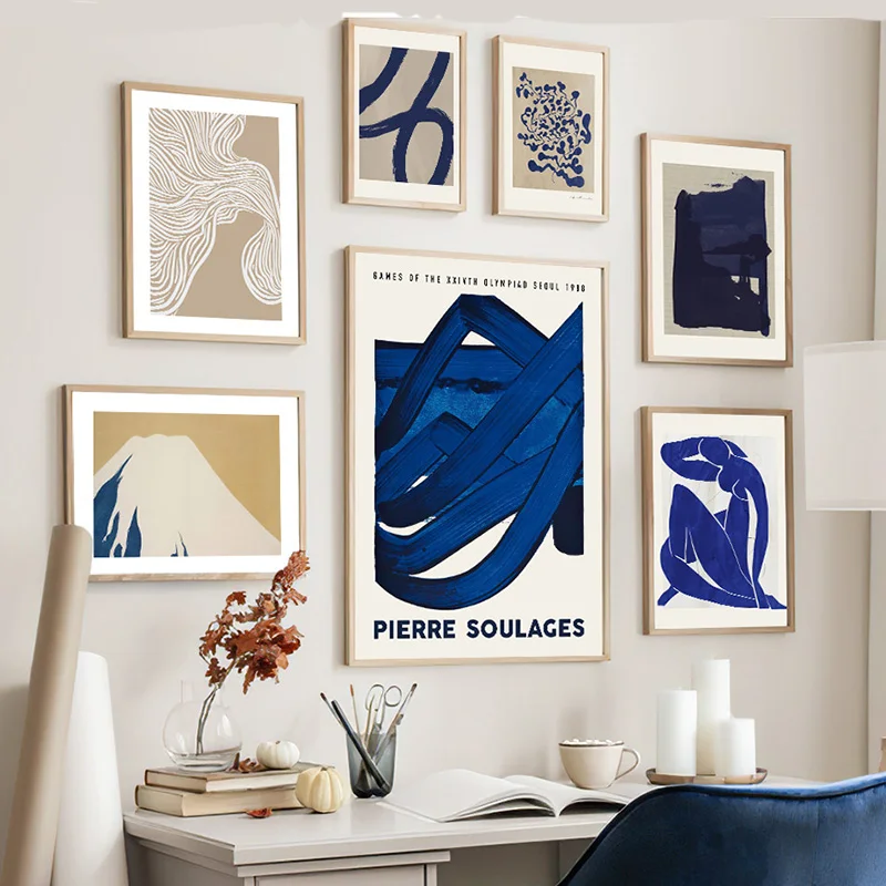 Abstract Blue Vintage Posters And Prints Matisse Line Girl Wall Art Canvas Painting Hotel Bar Pictures Living Room Home Decor 1