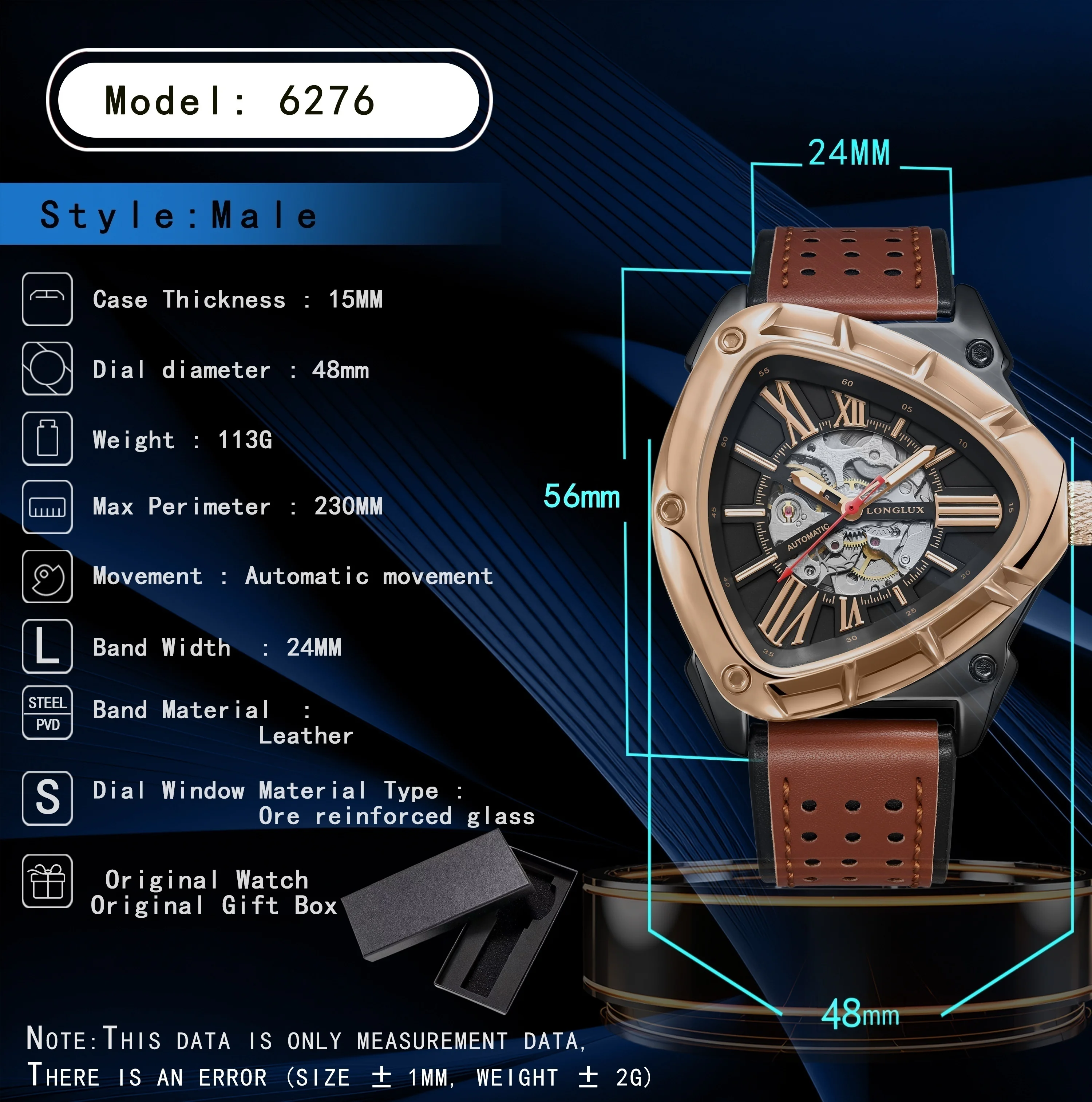 Men Automatic Watch Explore Outdoors Style Mechanical Watches Retro Triangle Skeleton Leather Waterproof Luminous Mens Watch - 6