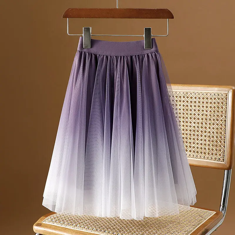 2024 Elegant Fashion Harajuku Slim Fit Female Clothes Loose Casual Sweat All Match A-line Skirt High Waist Gradient Short Skirt