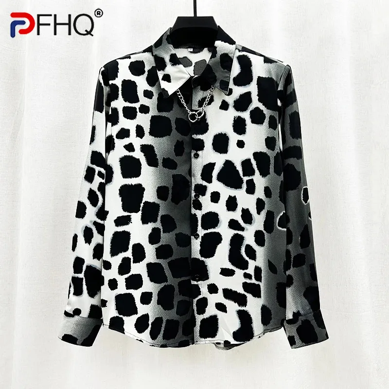 

PFHQ Spring Men's Korean Spotted Shirt Personalized Niche Shoulder Pad Loose Fitting Light Luxury Original Handsome Tops 21Z1152