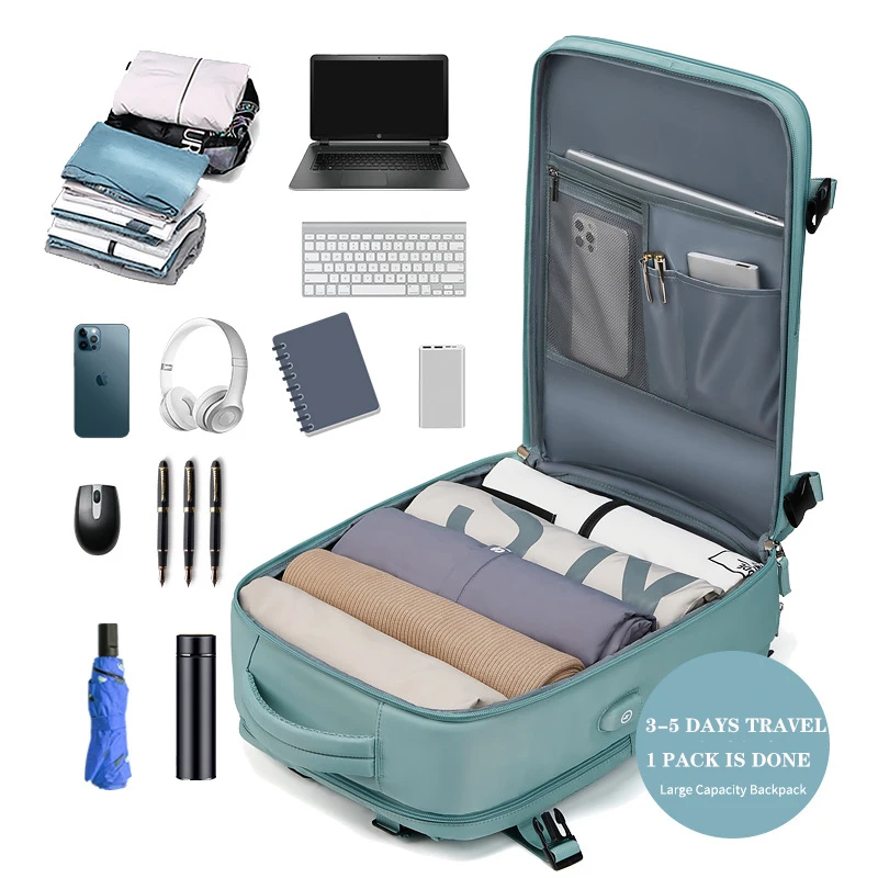 Buylor Women's Travel Backpack 15.6inch Large Capacity Multi-Function Suitcase USB Charging Schoolbag Short Distance Luggage Bag