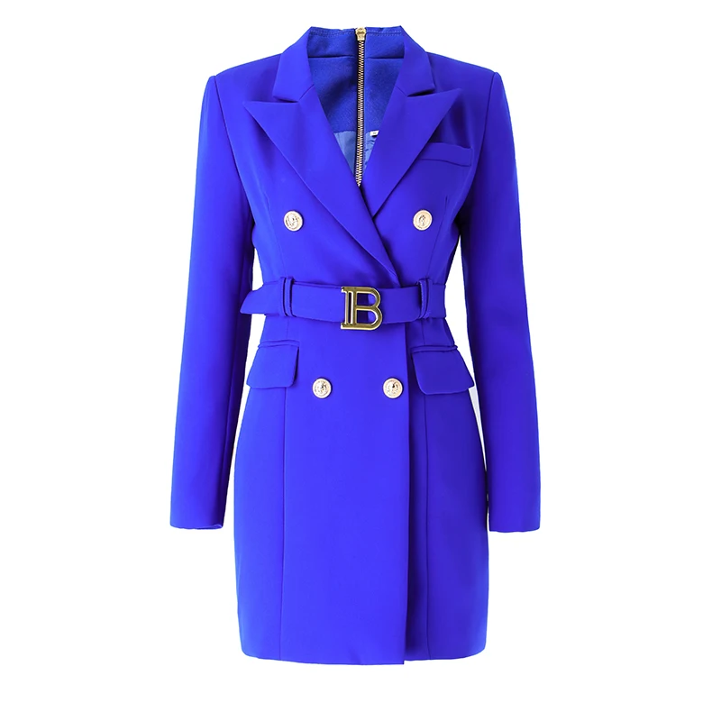 

Modern New Collection Elegant Luxury Quality High Street Dress Blue Letter Gold Sashes Back Zipper Trend Design Women Clothing