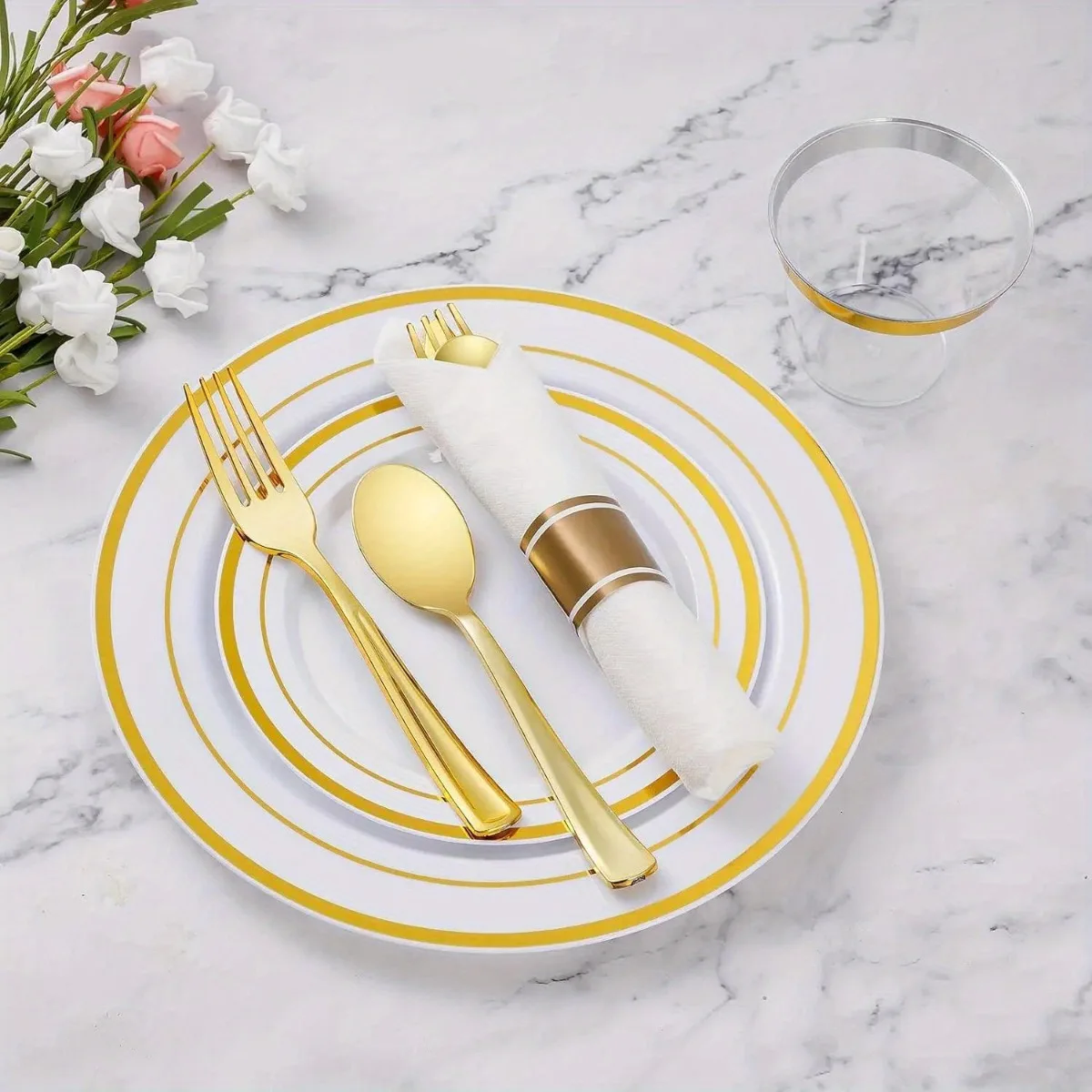 70pcs Disposable Tableware Set Suitable For 10 Guests Weddings Parties Family Gatherings