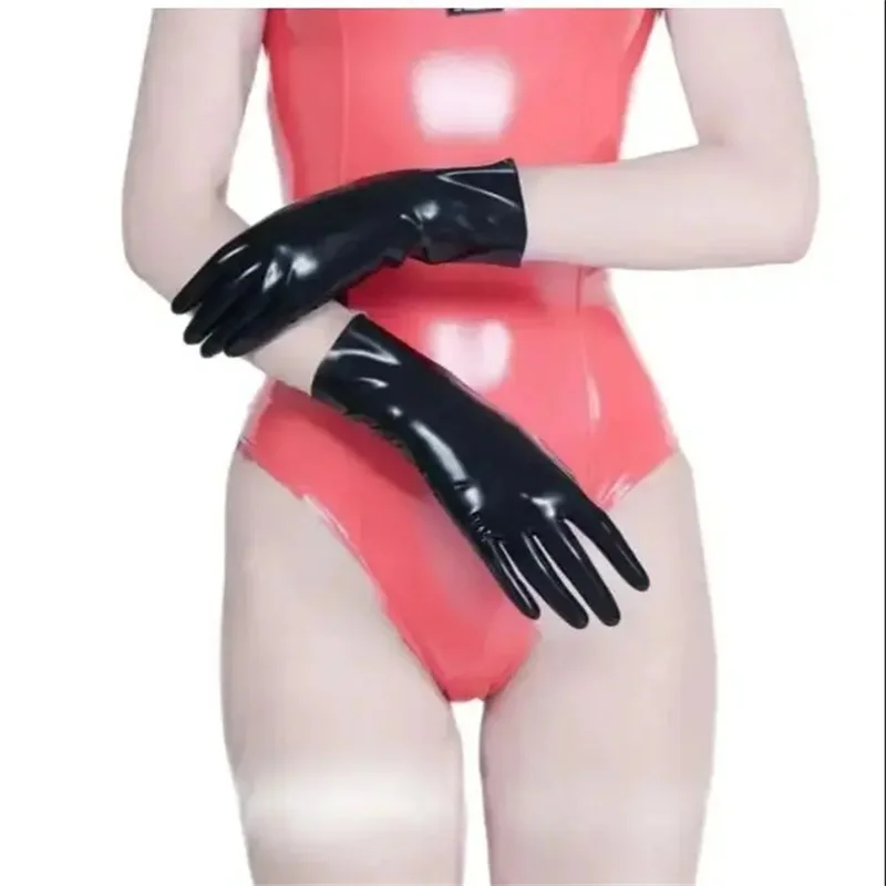 

Seamless 3D Latex Gloves Black and Red Rubber Opera Gloves for Women
