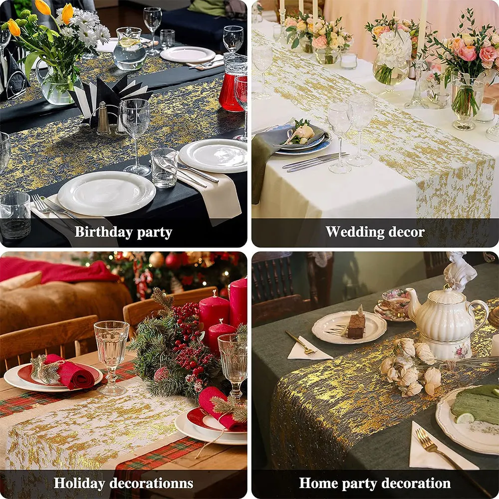 Glamorous Gold Glitter Table Runner - Elegant Mesh Sparkle Fabric for Events and Celebrations