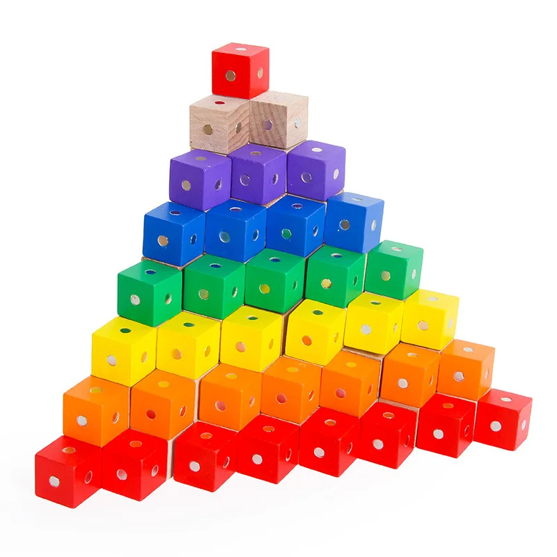3D Wooden Magnetic Colorful Cube Blocks Puzzle Educational Construction Sensory Toy Montessori Intelligence Math Kid Boy Girl