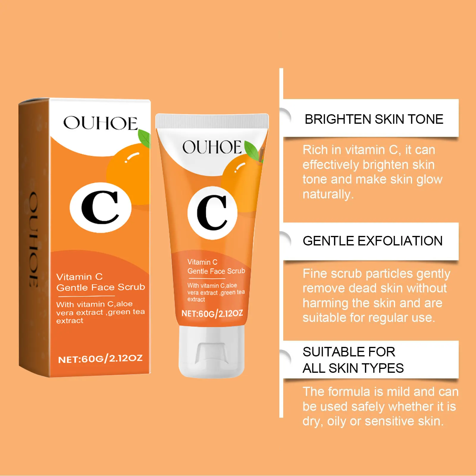 Vitamin C Facial Cleanser Shrink Pores Oil Control Brightening Cleansing Moisturizing Peeling Face Scrub Exfoliating Skin Care 6