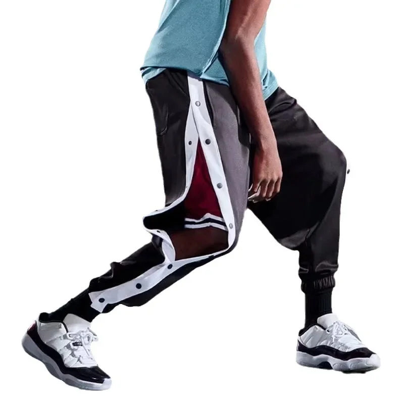 Men's Basketball Style Training Sports Pants Side Button Loose Fit High Street Fashion Side Zipper Cargo Trousers