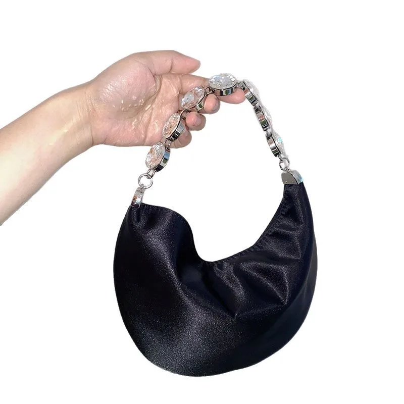 Casual Soft Diamond satin Women's Crossbody Bags Fashion Ladies Hobos Shoulder Bag Solid Color Portable Female Underarm Handbags