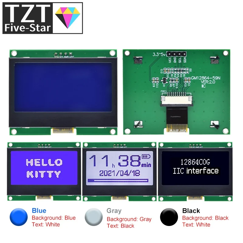 TZT 12864 IIC LCD Module 128X64 I2C ST7567S COG Graphic Display Screen Board LCM Panel 128x64 Dot Matrix Screen For Arduino