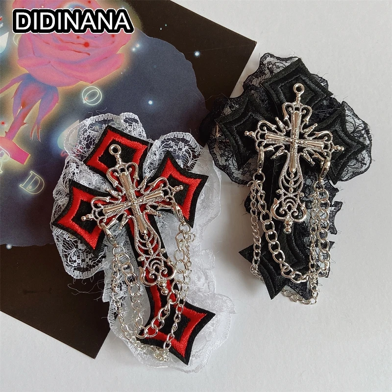 Punk subculture cross Gothic alloy lace hairpin brooch
