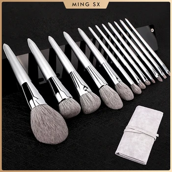 12PCS Makeup Brushes Kit Professional Natural Goat Hair Foundation Powder Contour Eyebrow Eyeshadow Lip Make Up Tools